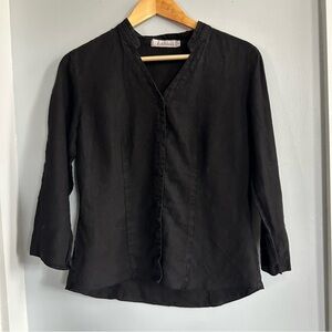 Cut Loose Linen 3/4 Sleeve Linen Button Down Shirt, Size S, Black